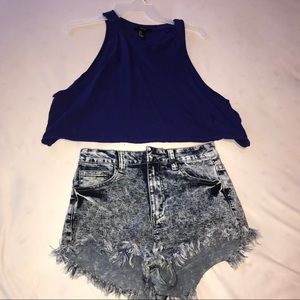 Cute blue cut crop top